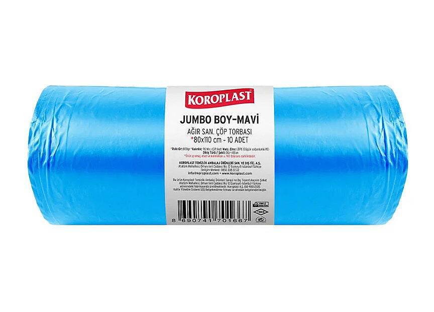 Koroplast Ağır Sanayi 80*110 Jumbo Mavi 10'lu Çöp Poşeti 800 Gr. - 1