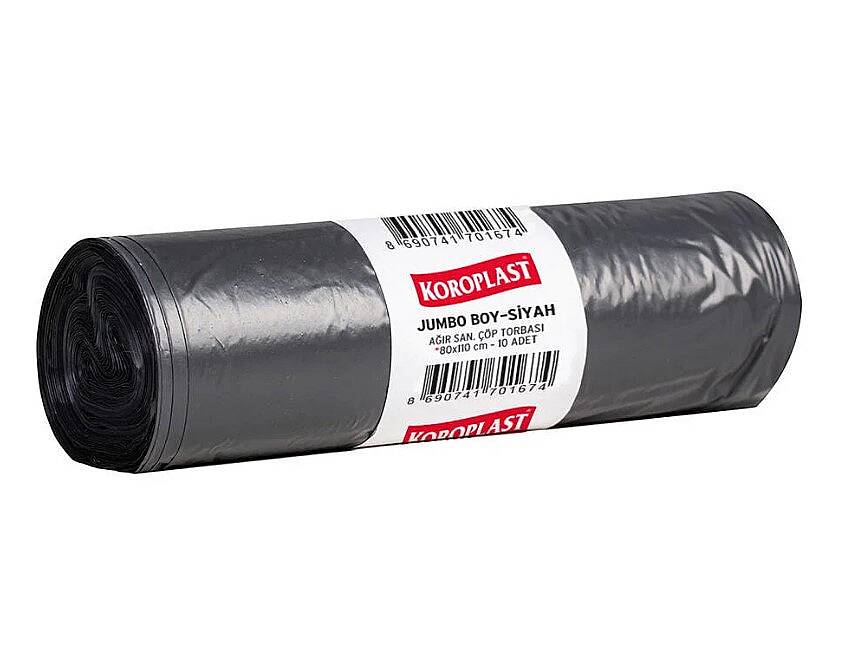 Koroplast Ağır Sanayi 80*110 Jumbo Siyah 10'lu Çöp Poşeti 800 Gr. - 1