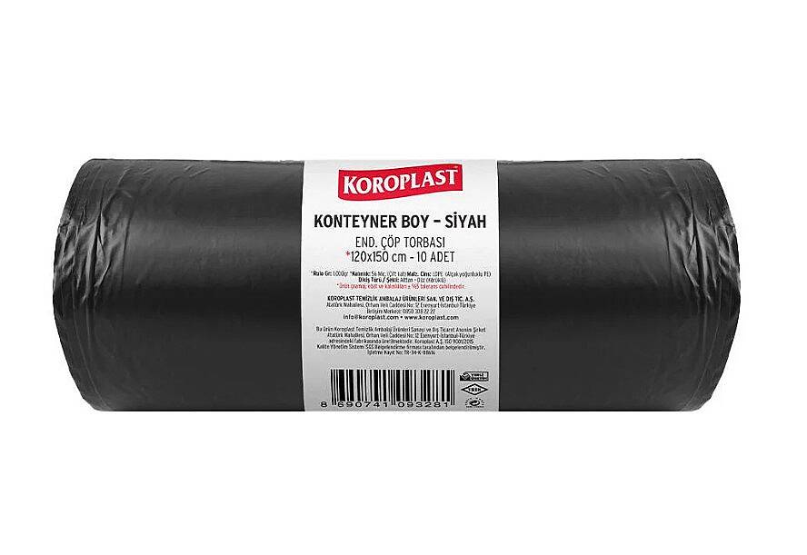 Koroplast Endüstriyel 120*150 Hantal Siyah 10'lu Körüklü Çöp Poşeti 1000 Gr. - 1