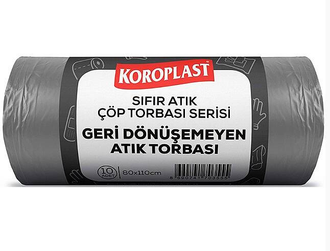 Koroplast Geri Dönüşemeyen Atıklar 80*110 Koyu Gri 10'lu Çöp Poşeti 440 Gr. - 1