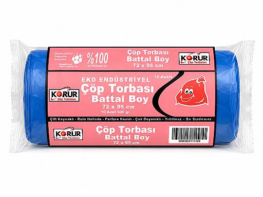Korur 72*95 Eko Endüstriyel Battal Boy Çöp Poşeti 300 Gr. Mavi